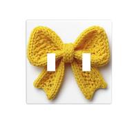Point de crochet avec nœud jaune - Double interrupteur - Plaque murale - Taille standard - 11,4 x 11,4 cm