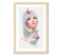 Point De Croix Compté Kit Tableau Complet Set FILLE PAPILLON De Broderie Loisir Créatif Maison Decoration Cadeau DIY ca. 26 x 53 cm Counted Cross Stitch Embroidery