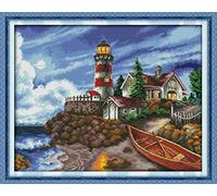 point de croix kit complet 11CT canevas point de croix,debutant broderie point de croix imprimé-Phare 54x44cm(Sans cadre)