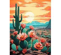 Point de Croix Kit Complet Estampé, Cactus en fleurs,D, Kits de Point de Croix Estampillés Gamme Complète de kits de Démarrage de Broderie pour Débutants DIY 11CT