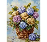 Point De Croix Kit Complet Hortensias Dans Un Panier De Fleurs 14Ct Diy Broderie À La Main Compté Adultes Pré-Imprimé cross stitch Debutant Starter 40x50cm