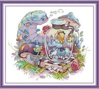 Point de Croix Kit Complet Pré Imprimé, Bouteille Alice au Pays des Merveilles 14ct Estampé Broderie 44x40 cm Estampillé