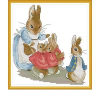 Point de Croix Kit Complet Pré Imprimé, La Famille Peter Rabbit 14ct Estampé Broderie 21x22 cm Estampillé