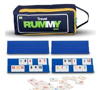 Point Games Mini Rami 106 Carreaux et Quatre Supports de Jeu Exclusifs a 2 Niveaux dans Un Sac de Voyage Très Résistant, Blanc & Bleu
