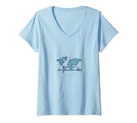 Point par Point, Nous connectons Le Monde T-Shirt avec Col en V, Femme, Bleu Céleste, S