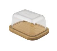 Point-Virgule Beurrier en bambou avec couvercle en verre, 19x14x9cm