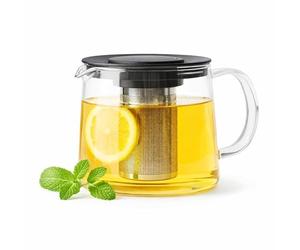 Point-Virgule Théière en verre avec infuseur à thé en inox, service a the, noir, 1L