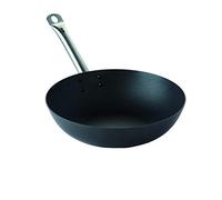 Point-Virgule Wok en Acier Carbone avec revêtement Anti-adhérent pour feu gaz, eletrique, céramique, Induction Compris, 30cm