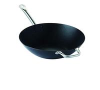 Point-Virgule Wok en Acier Carbone avec revêtement Anti-adhérent, pour feu gaz, eletrique, céramique, Induction Compris, 36cm