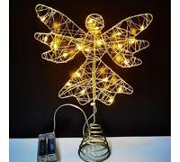 - Pointe de sapin de Noël - 25 cm - Pointe d'ange lumineuse - Figurine d'ange dorée éclairée par LED - Décoration de Noël lumineuse - Décoration de couronne d'arbre scintillante pour la