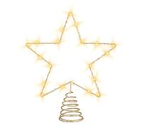 Pointe de sapin de Noël à LED - 27 cm - Blanc chaud - Avec minuterie - Or - Étoile lumineuse pour sapin de Noël - Fonctionne avec piles - Décoration d'arbre de Noël