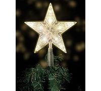 Pointe de sapin de Noël avec 10 LED, minuterie / pile, 18 x 22 cm, en blanc chaud, forme étoile