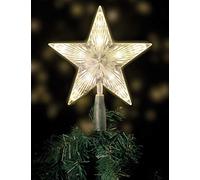 Pointe de sapin de Noël avec 10 LED, prise électrique, 18 x 22 cm, en blanc chaud, forme étoile