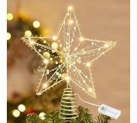 Pointe de sapin de Noël dorée - Étoile à paillettes - Pour sapin de Noël - Décoration de sapin de Noël - 10 lumières LED - Décoration pour sapin de Noël