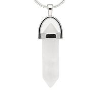 Pointe double sertie | Monture et bélière argentées | Pendentif en pierre naturelle (Cristal de roche)