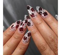 Pointe Française Black Red Floral Dot Nails Stickers Faux For Women Facile À Appliquer Un Design De Conception Réutilisable Pour Les Fêtes