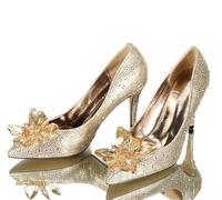 Pointed Shallow Mouth Stiletto Sandals Cinderella Rhinestone Pumps Banquet Dress Shoes Female Wedding Shoe(Gold -9CM Heel,41)