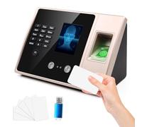 Pointeuse Horaire Personnel 4-en-1, Badgeuse avec Reconnaissance Faciale, Empreinte Digitale, Mot de Passe et Carte, Machine de Pointage Sans Réseau pour Entreprises avec Clé USB