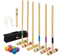 Pointyard Ensemble de croquet pour six joueurs, lot de 28 '' avec bouquets en bois, boule colorée, guichet, piquets, pour adultes, adolescents, famille, parfait pour pelouse/jeu de jardin/parc