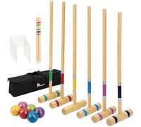 Pointyard Ensemble de croquet pour six joueurs, lot de 28 '' avec bouquets en bois, boule colorée, guichet, piquets, pour adultes, adolescents, famille, parfait pour pelouse/jeu de jardin/parc