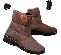 POIOZXD Bottes de neige imperméables pour femme, doublées de fourrure, chaudes, fermeture éclair, antidérapantes, bottes de neige larges et confortables pour femme, marron, 40 EU