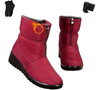 POIOZXD Bottes de neige imperméables pour femme, doublées de fourrure, chaudes, fermeture éclair, antidérapantes, bottes de neige larges et confortables pour femme, Rouge, 42 EU