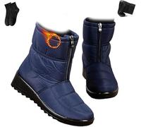 POIOZXD Bottes de neige imperméables pour femme, doublées de fourrure, chaudes, fermeture éclair, antidérapantes, bottes de neige larges et confortables pour femme, bleu, 38 EU