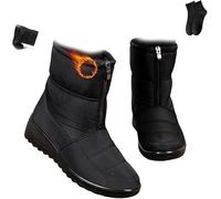 POIOZXD Bottes de neige imperméables pour femme, doublées de fourrure, chaudes, fermeture éclair, antidérapantes, bottes de neige larges et confortables pour femme, Noir , 38 EU