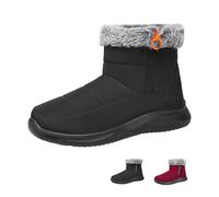 POIOZXD Bottes de neige plates pour femme - Imperméables - Fermeture éclair latérale - Doublure en peluche - Talon moyen - Bout rond - Chaudes et confortables - À enfiler - Doublure en fourrure, Noir