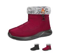 POIOZXD Bottes de neige plates pour femme - Imperméables - Fermeture éclair latérale - Doublure en peluche - Talon moyen - Bout rond - Chaudes et confortables - À enfiler - Doublure en fourrure, Rouge