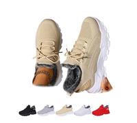 POIOZXD Bottes d'hiver chaudes doublées en polaire pour femme - Grande taille - Doublure en fourrure chaude - Semelle épaisse - Bottines de neige orthopédiques confortables, beige, 34.5 EU