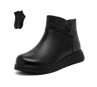 POIOZXD Bottes orthopédiques en cuir véritable et laine pour femme, imperméables et chaudes, antidérapantes et doublées de fourrure, bottes de neige pour femme d'âge moyen, Noir fin., 38.5 EU