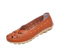 POIOZXD Mocassins orthopédiques pour femmes, mocassins orthopédiques en cuir respirant, léger, confortable, creux et doux, à enfiler, mocassins plats pour conduite, Orange, 36 EU