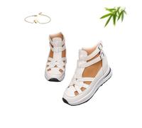 POIOZXD Sandales compensées confortables et légères avec fermeture éclair latérale pour femme, sandales compensées creuses respirantes à bout fermé, sandales de gladiateur, Blanc a, 38 EU