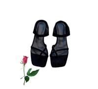 POIOZXD Sandales compensées rétro pour femme - Confortables - Bout ouvert - Bout ouvert - Sandales à bride arrière - Pour fête, mariage, bal, Noir , 34.5 EU