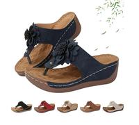 POIOZXD Tongs d'été compensées pour femme, sandales orthopédiques à bout ouvert pour femme 2025, soutien de la voûte plantaire confortables et habillées, noir foncé, 43 EU