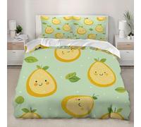 Poire Dessinée Housse de Couette 140x200 Parures de Lit 1 Personne Imprimé 3D Microfibre Douce Enfants, Garçons et Filles Housses Couette avec 2 Taies d'oreiller et Fermeture Éclair i.5810