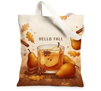 Poires Sac fourre-tout en toile, chaud saisonnier, bâtons de cannelle, feuilles d'automne, marron, sacs fourre-tout esthétiques 33 x 38 cm