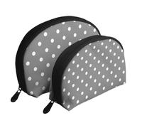 Pois Blancs Gris, Trousse de Maquillage Coquille Femme Petit Porte-Monnaie Trousse de Toilette Trousse à cosmétiques 2 pièces
