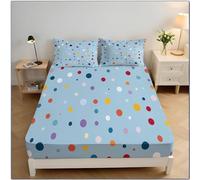 Pois Colorés Drap-Housse 135x190x30cm, Simplicité Moderne Parure De Lit en Microfibre Respirant Draps-Housse Poche Profonde 30 Cm avec élastique, Bleu