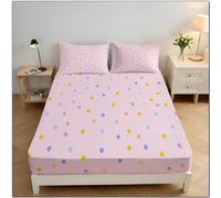 Pois Drap-Housse 150x200x30 cm, Simplicité Moderne Parure De Lit en Microfibre Respirant Draps-Housse Poche Profonde 30 Cm avec élastique, Rose