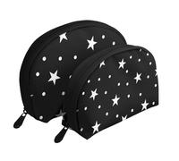 Pois et étoile Noirs et Blancs, Trousse de Maquillage Coquille Femme Petit Porte-Monnaie Trousse de Toilette Trousse à cosmétiques 2 pièces