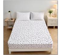Pois Noirs Drap-Housse 150x200x30 cm, Simplicité Moderne Parure De Lit en Microfibre Respirant Draps-Housse Poche Profonde 30 Cm avec élastique, Blanc