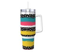 Pois Rayé,Gobelet isotherme Ice Bully de 40 oz avec poignée, couvercle et paille, en acier inoxydable, pour voiture ou café.