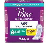 Poise Lot de 54 serviettes d'incontinence et d'incontinence post-partum, absorption légère à 3 gouttes, longueur normale, l'emballage peut varier