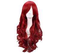 Poison Ivy Perruque de cheveux synthétiques longs ondulés résistants à la chaleur Rouge foncé 70 cm + bonnet de perruque
