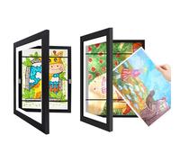 Poisonks Cadre Photo A4 à Ouverture Frontale pour Dessin Enfant - 2 Pièces Support d'Œuvres d'Art 33 x 24,5 cm (Noir)
