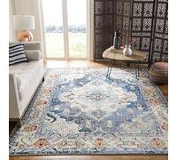 Poisrien Tapis Antidérapant Doux pour Chambre et Salon, Lavable en Machine, Parfait pour Salle à Manger, Couloir, Cuisine et Terrasse Bleu Marine Vintage Traditionnel 70x140cm