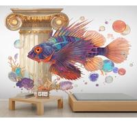 Poisson à bulles d'encre colorée Décoration murale 3D autocollante, idéale pour chambre, salle de bain et salon. Papier peint décoratif. 280x200cm (non autocollant)