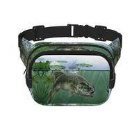 Poisson avec un leurre carré double couche avec imprimé intégral, tissu sergé durable, sac banane multi-poches pour sports de plein air voyage